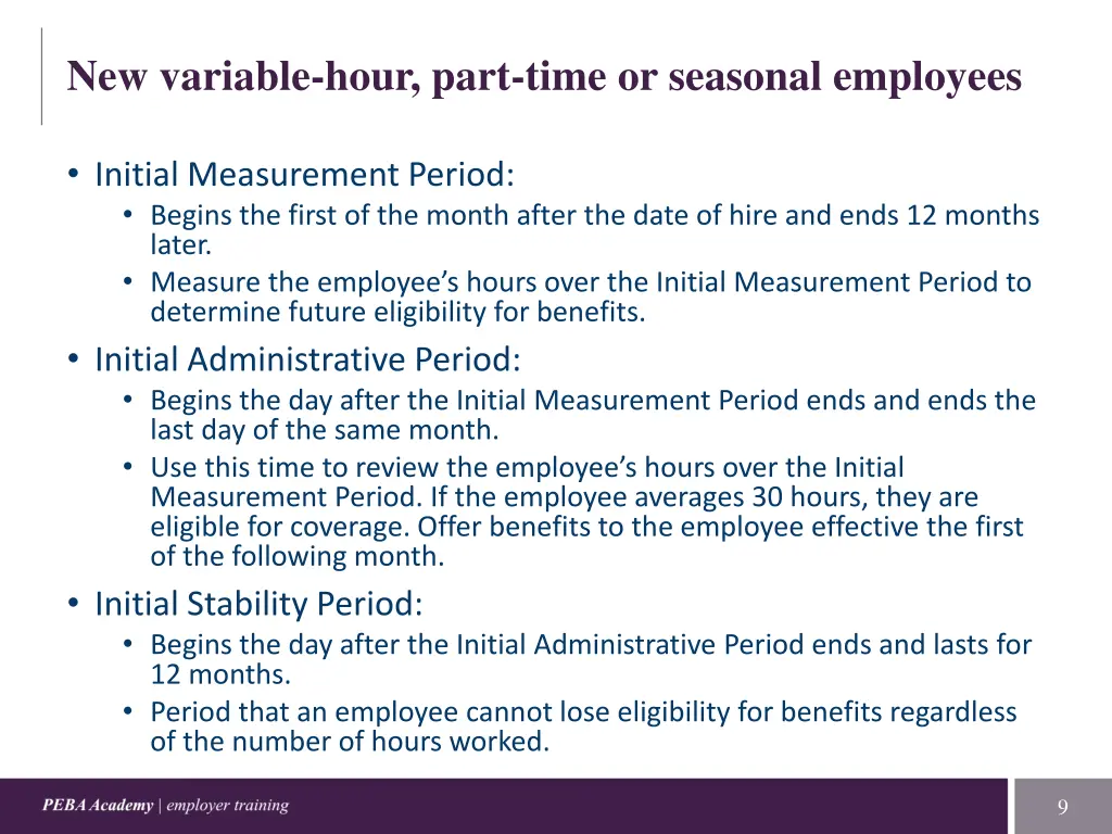 new variable hour part time or seasonal employees 1