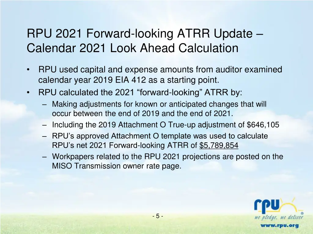 rpu 2021 forward looking atrr update calendar