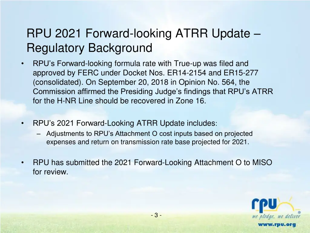 rpu 2021 forward looking atrr update regulatory