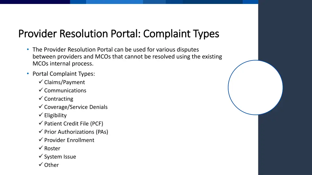 provider resolution portal complaint types