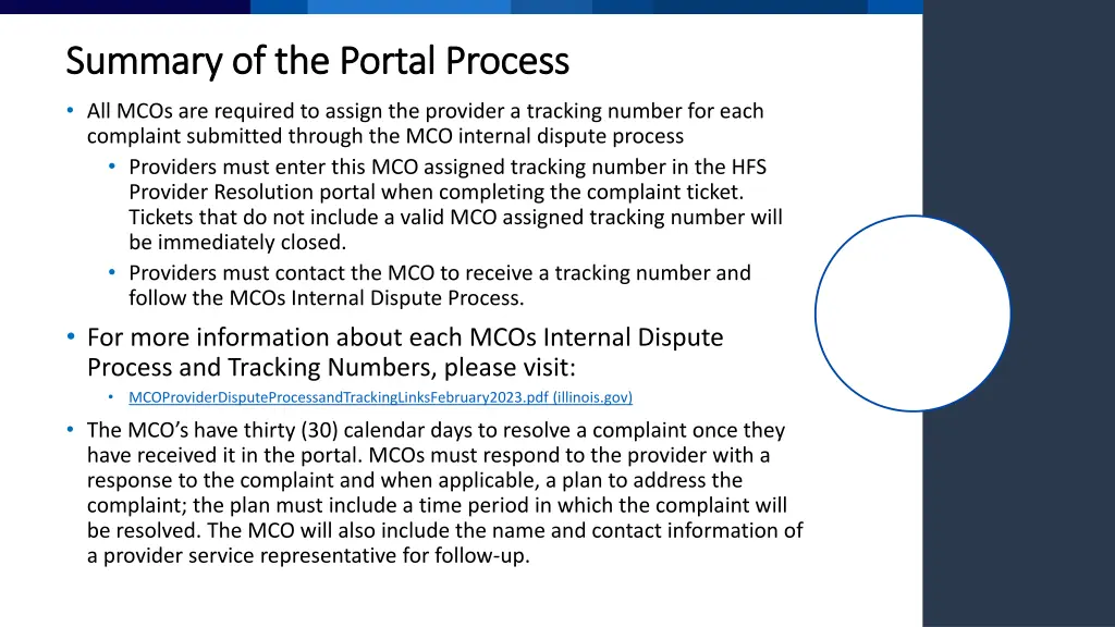 summary of the portal process summary