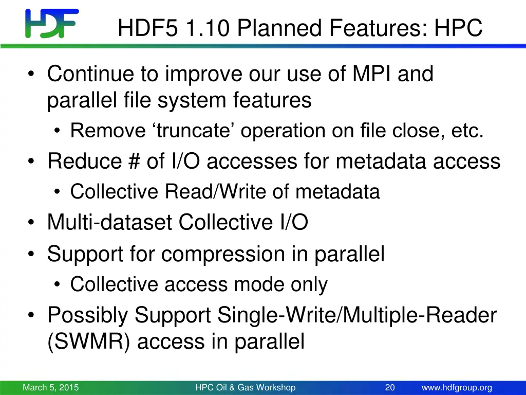 hdf5 1 10 planned features hpc