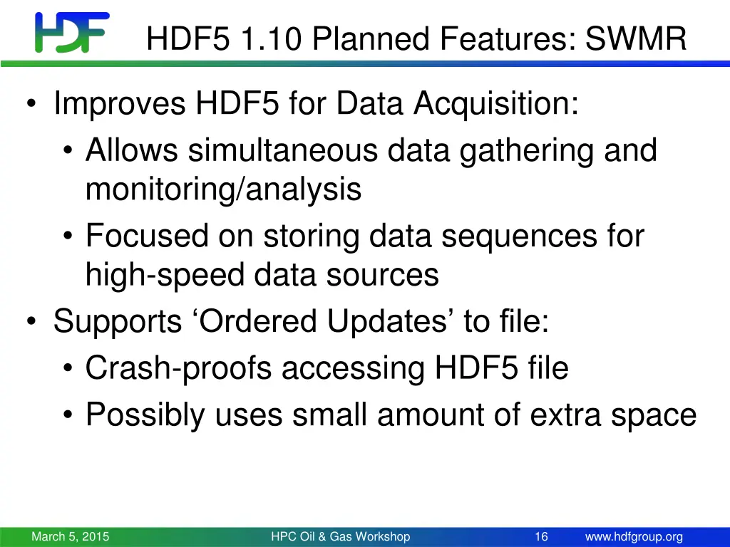 hdf5 1 10 planned features swmr