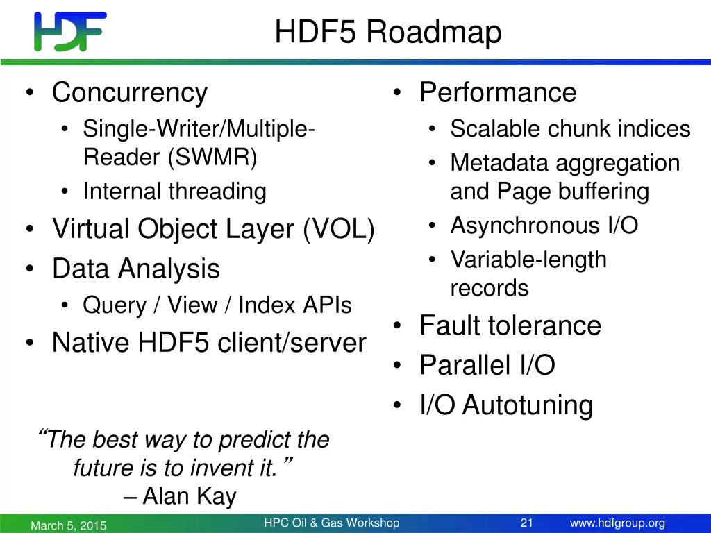 hdf5 roadmap