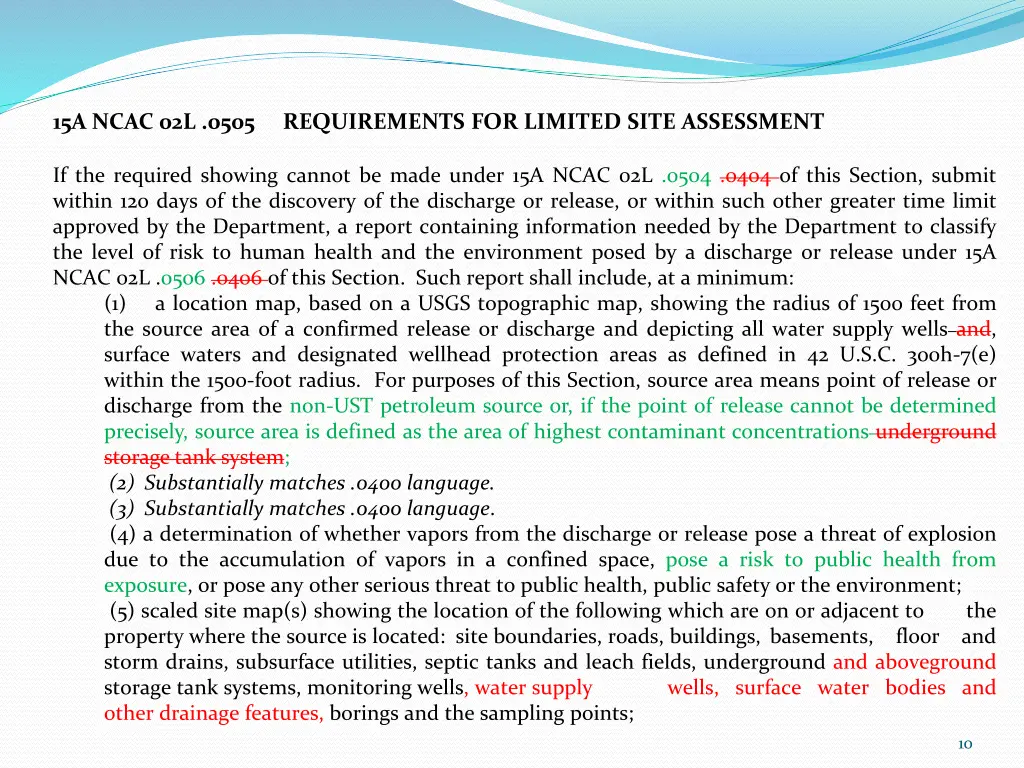 15a ncac 02l 0505 requirements for limited site