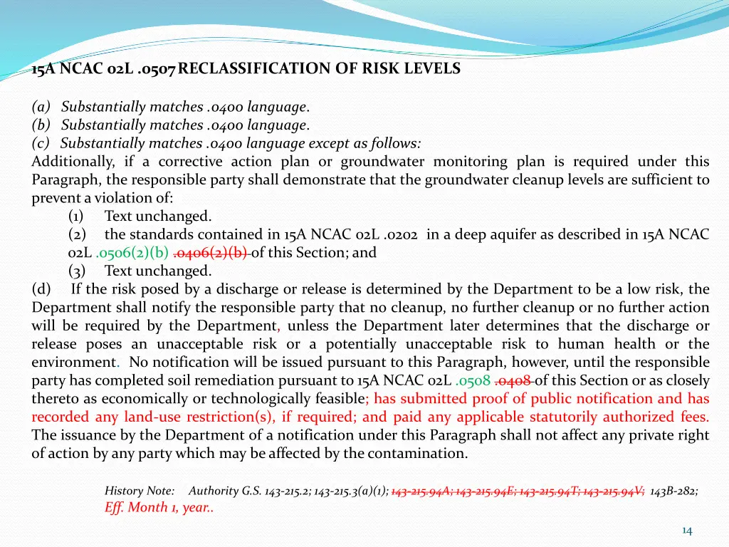 15a ncac 02l 0507 reclassification of risk levels