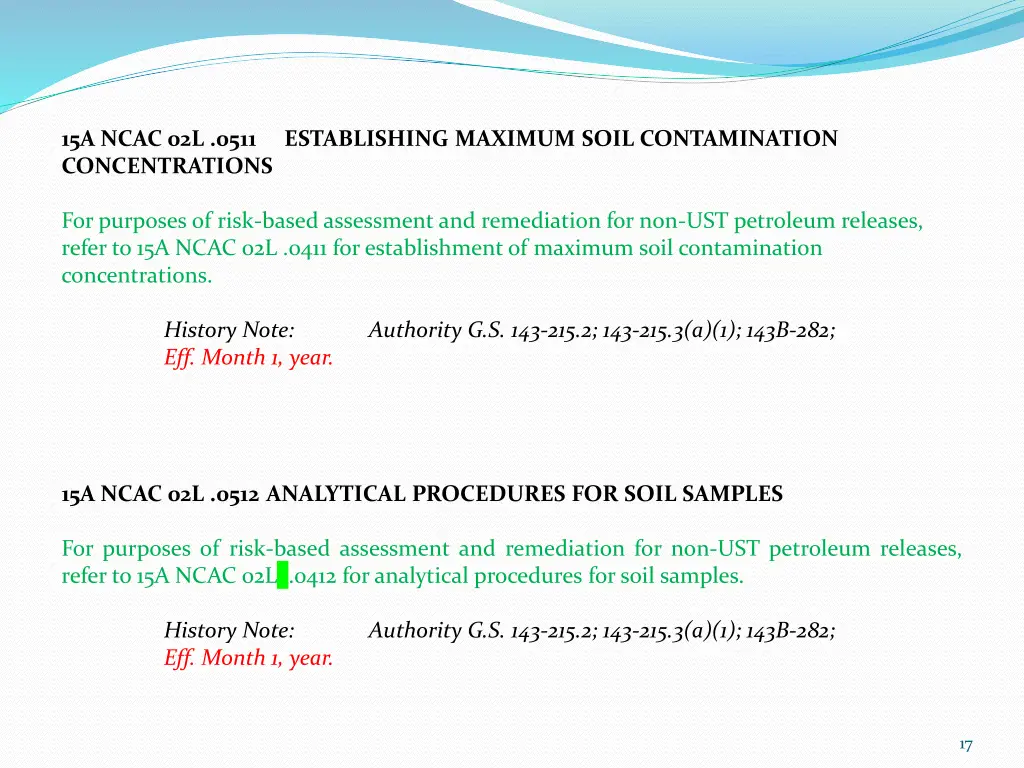 15a ncac 02l 0511 establishing maximum soil