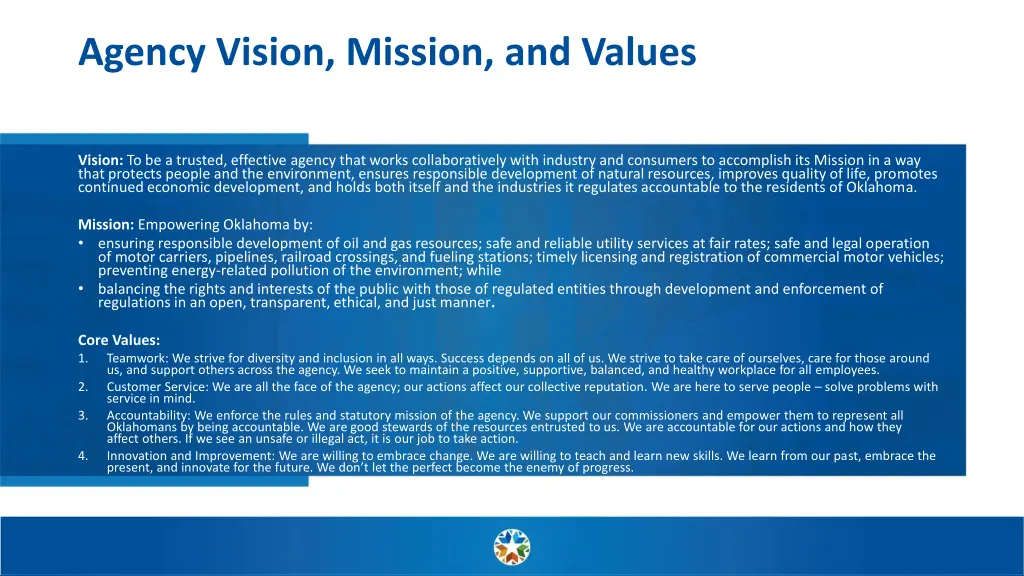 agency vision mission and values