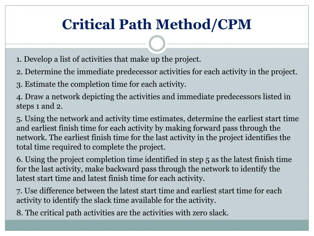 critical path method cpm