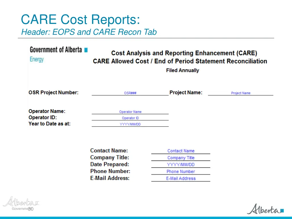 care cost reports header eops and care recon tab