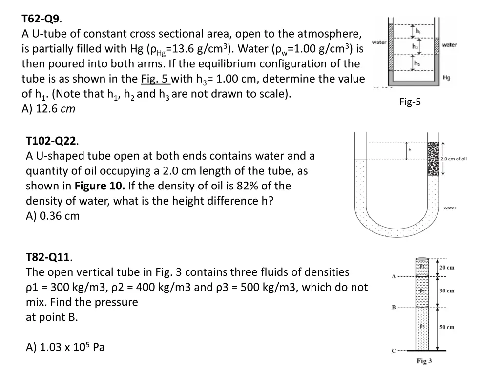 t62 q9 a u tube of constant cross sectional area