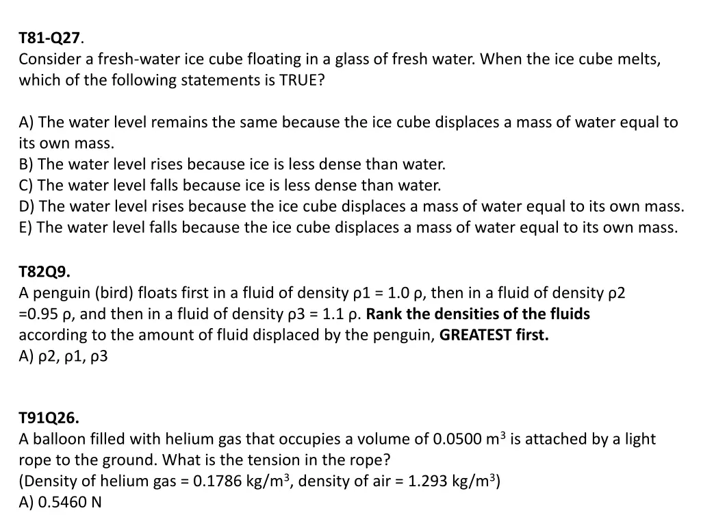 t81 q27 consider a fresh water ice cube floating