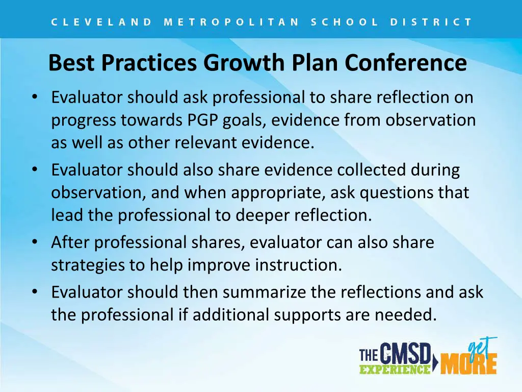 best practices growth plan conference evaluator