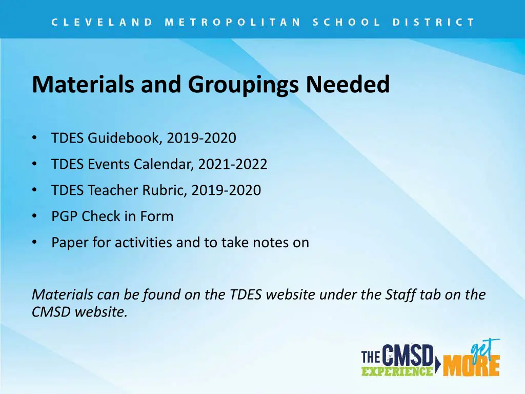 materials and groupings needed