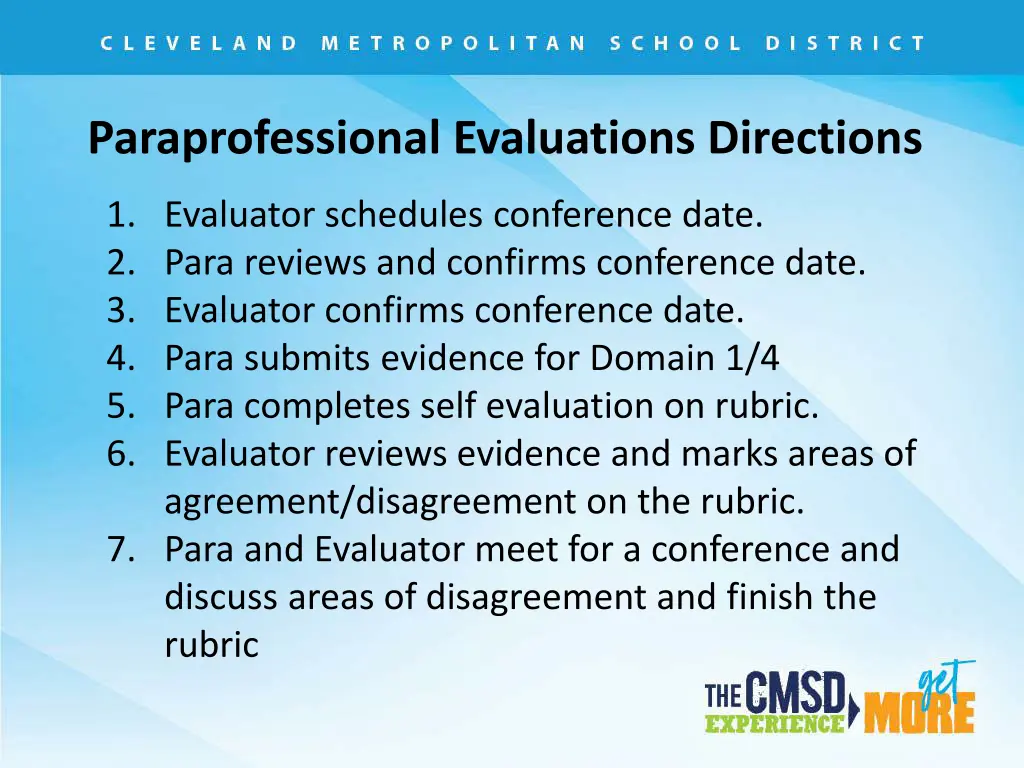 paraprofessional evaluations directions