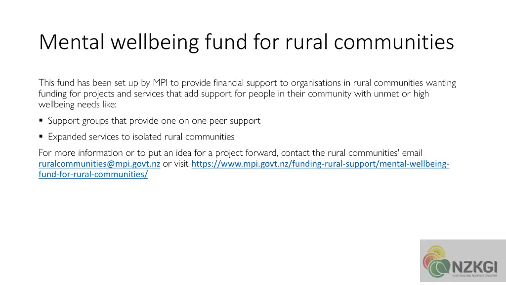 mental wellbeing fund for rural communities