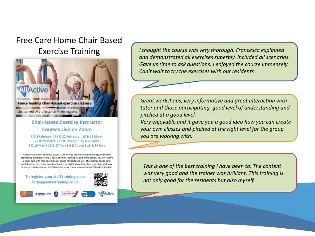 free care home chair based exercise training