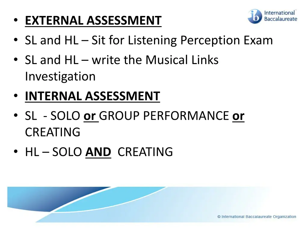 external assessment sl and hl sit for listening