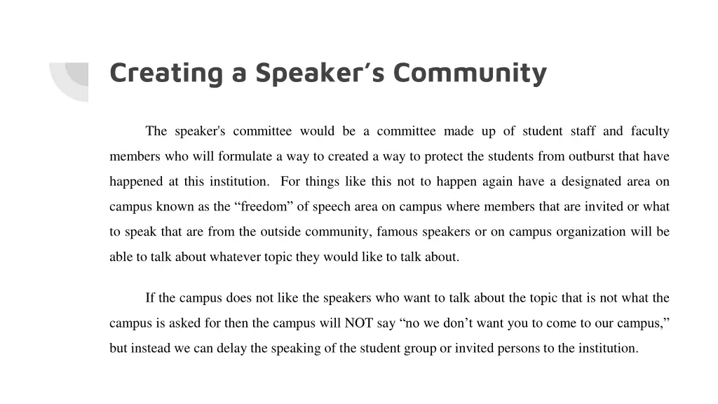 creating a speaker s community