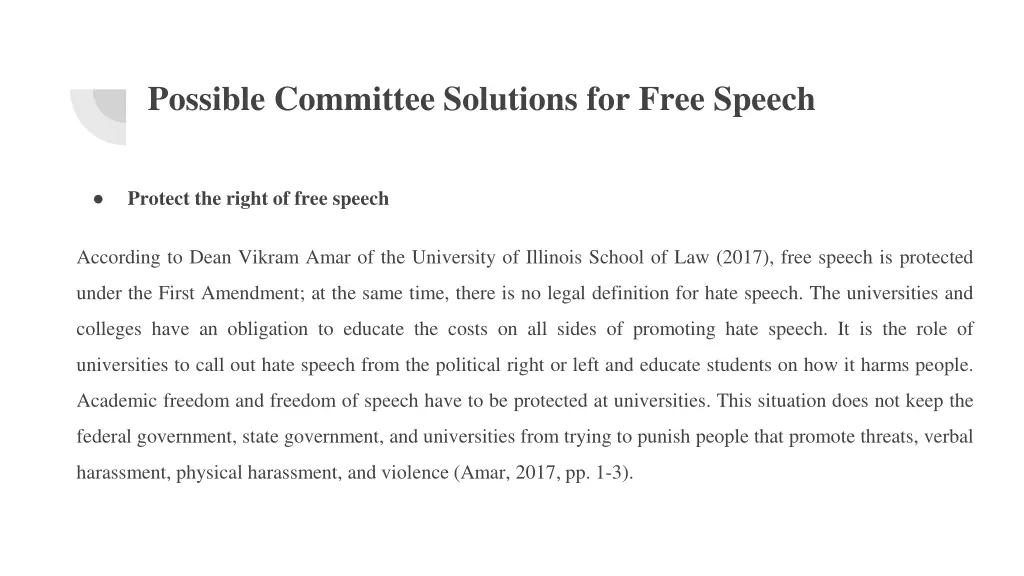 possible committee solutions for free speech 1