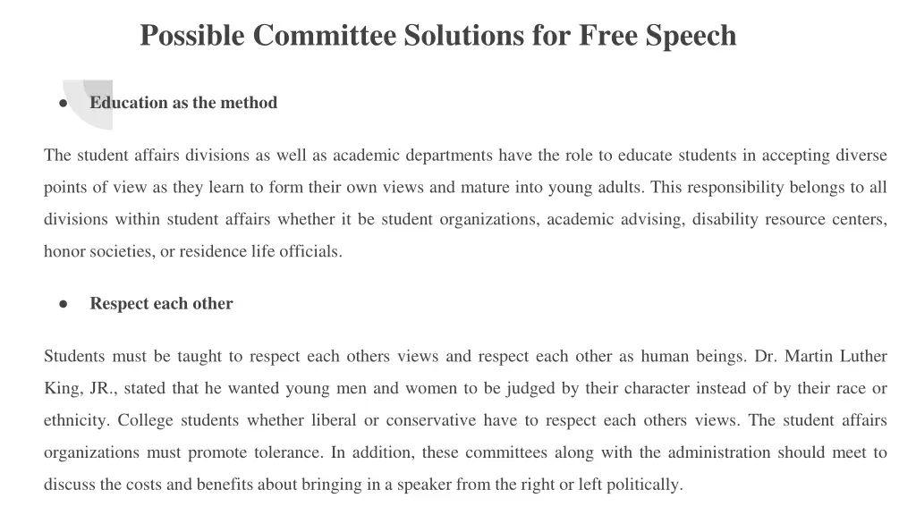 possible committee solutions for free speech 2