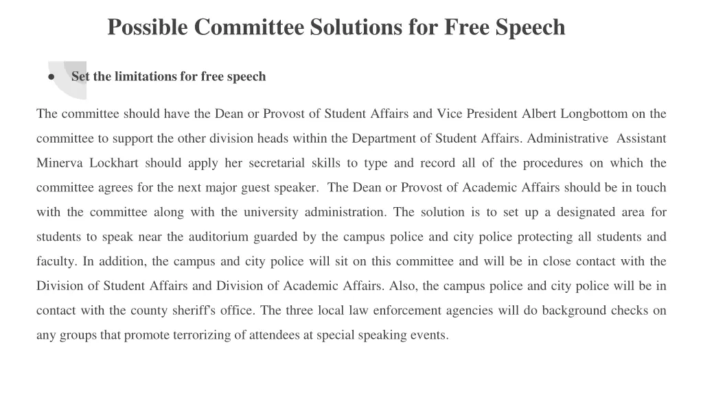 possible committee solutions for free speech