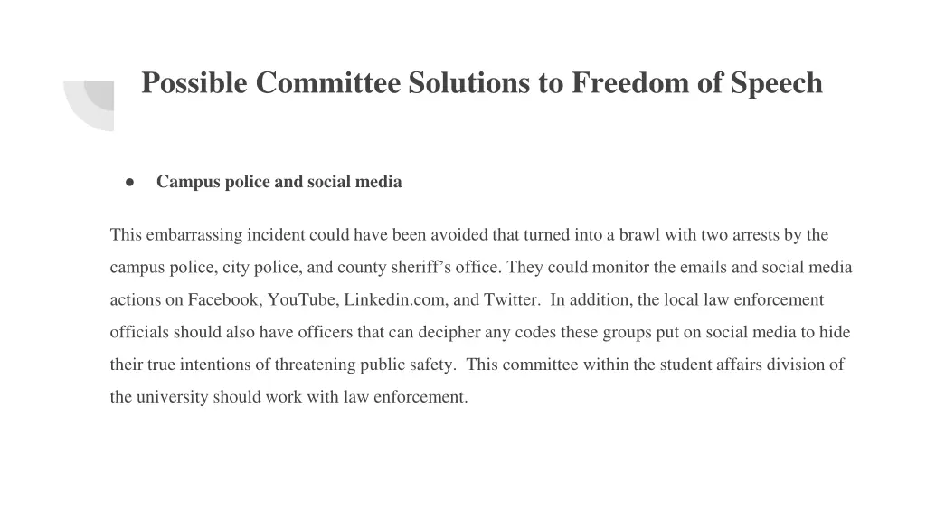 possible committee solutions to freedom of speech 1