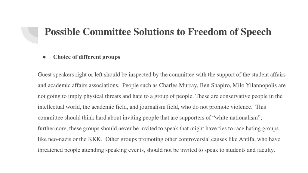 possible committee solutions to freedom of speech