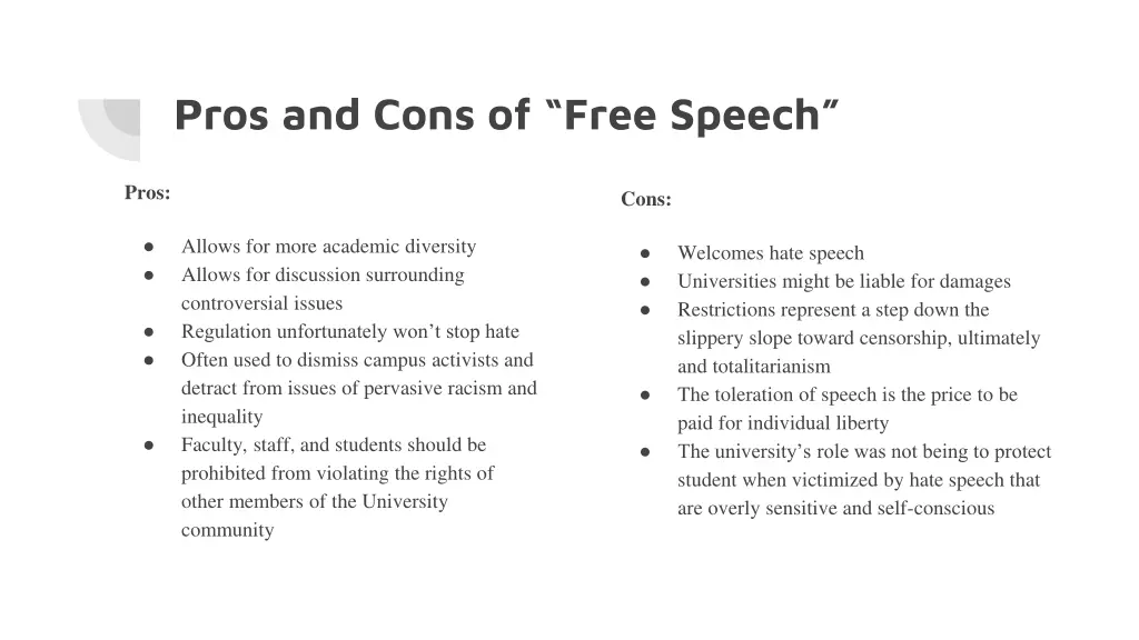 pros and cons of free speech