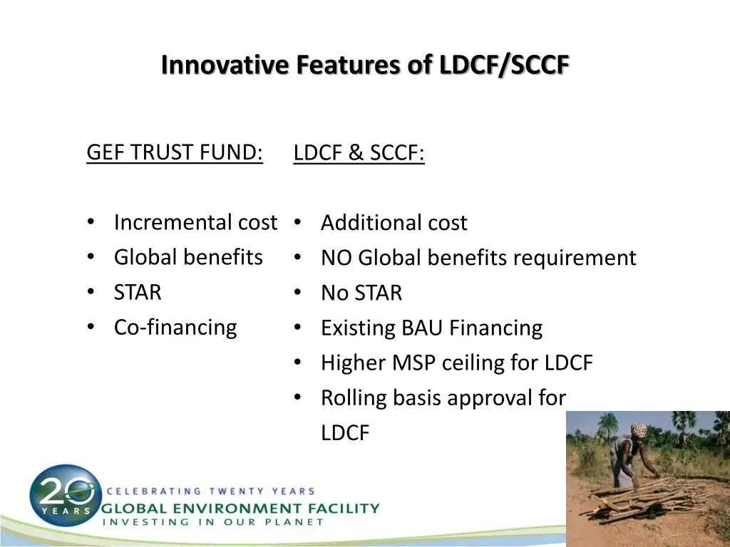 innovative features of ldcf sccf