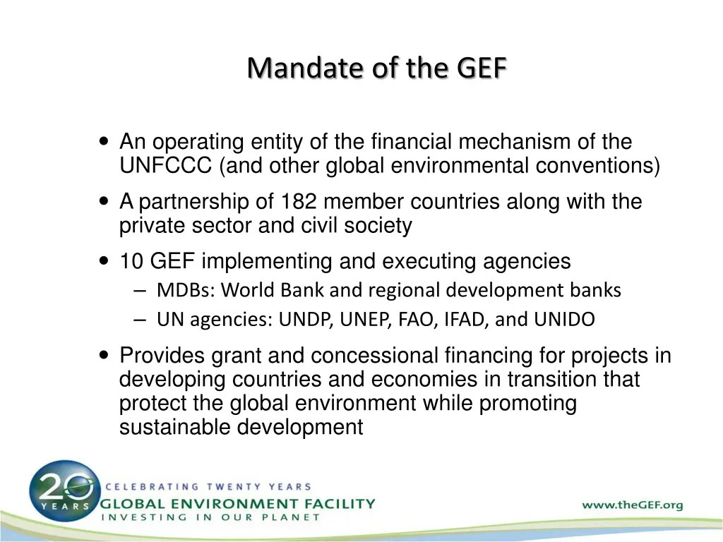 mandate of the gef