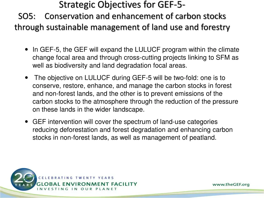 strategic objectives for gef 5 conservation