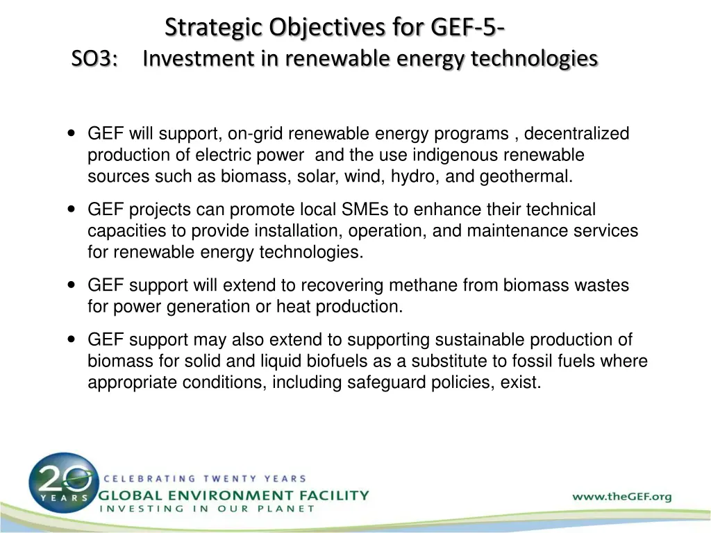 strategic objectives for gef 5 investment