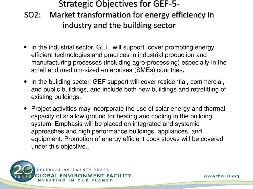 strategic objectives for gef 5 market