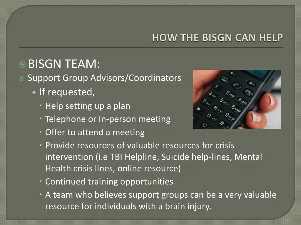 bisgn team support group advisors coordinators