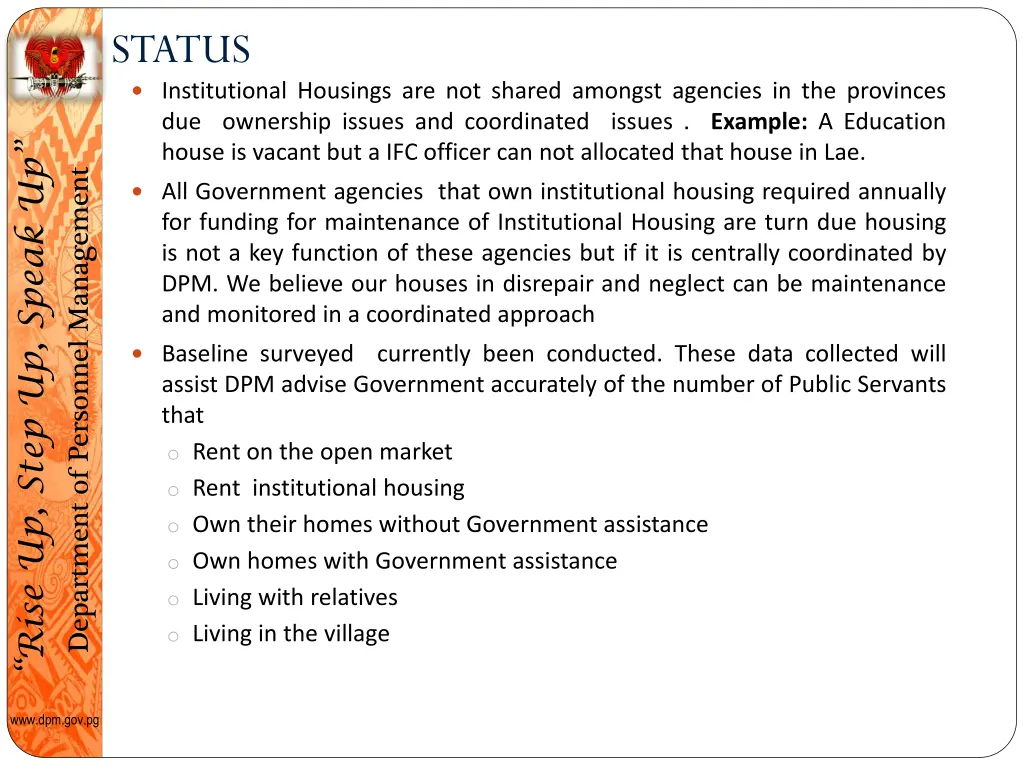 status institutional housings are not shared