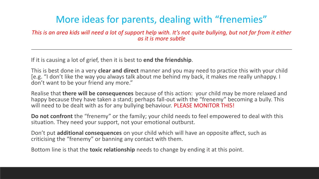 more ideas for parents dealing with frenemies