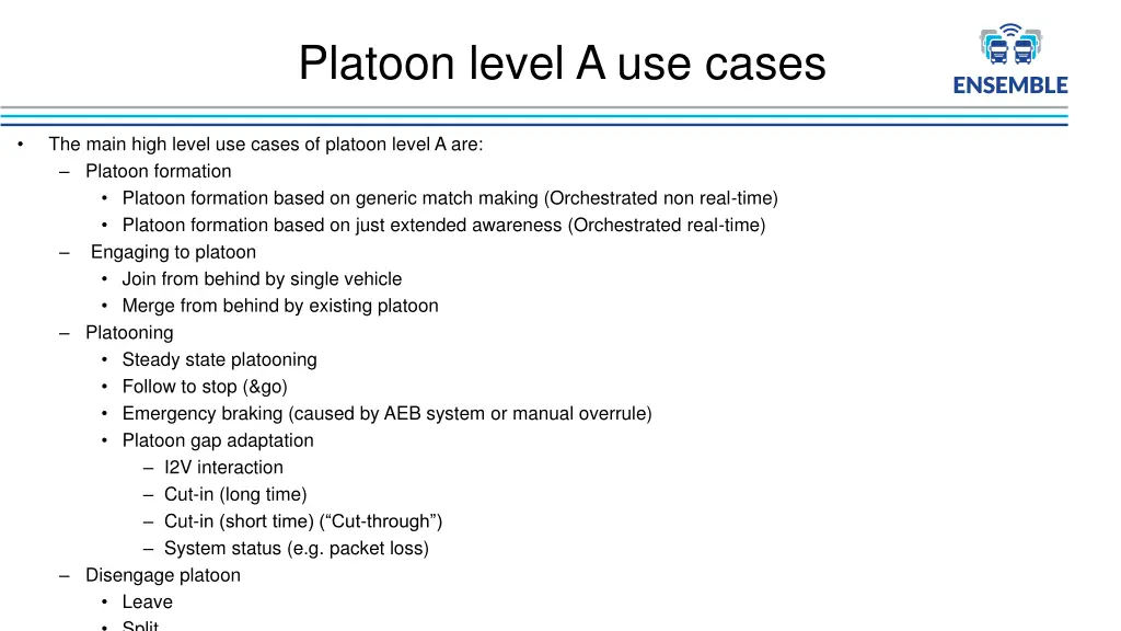 platoon level a use cases