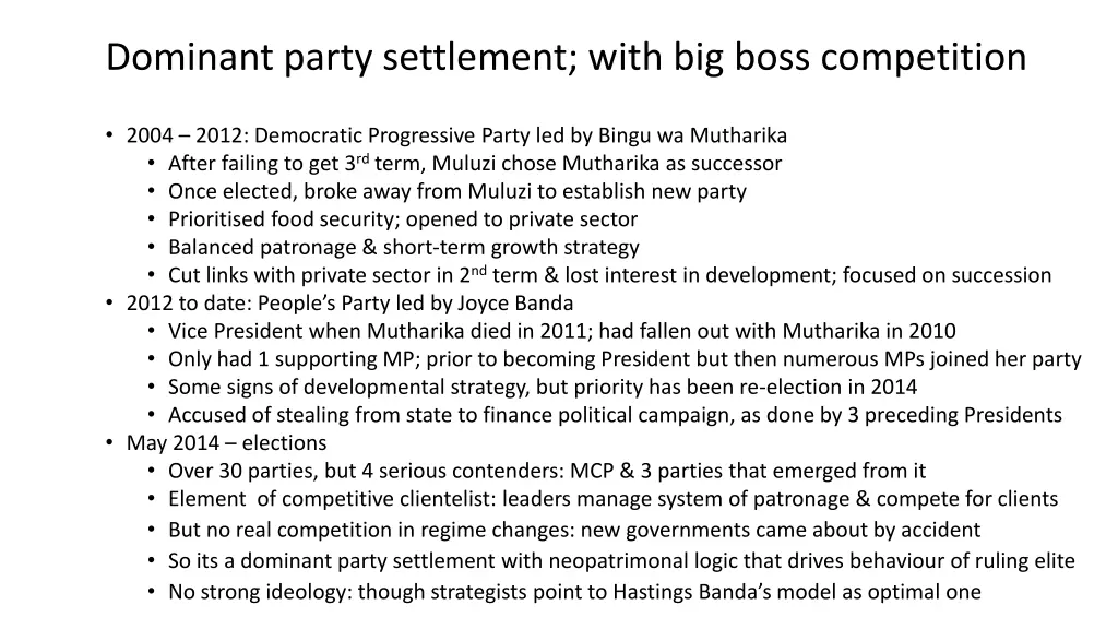 dominant party settlement with big boss