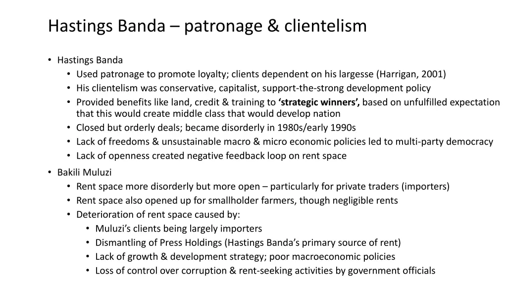 hastings banda patronage clientelism