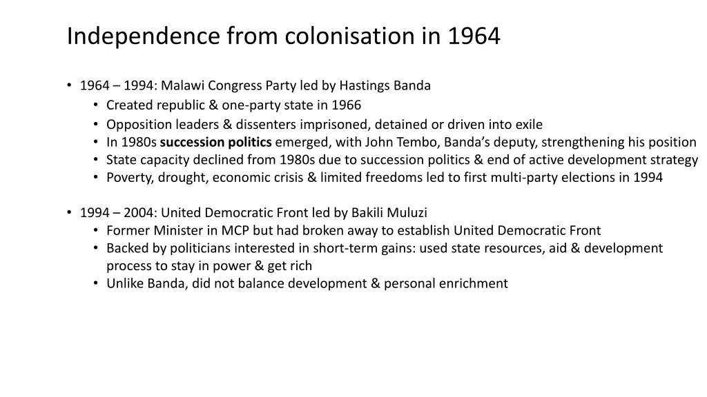 independence from colonisation in 1964