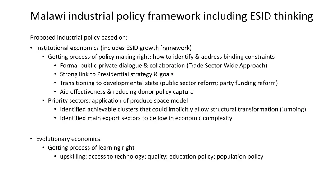 malawi industrial policy framework including esid