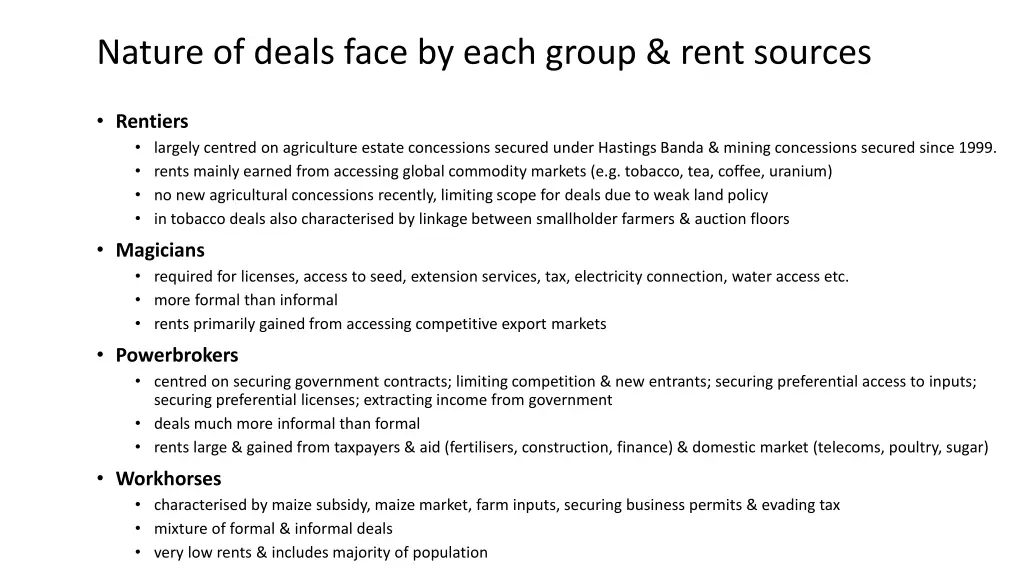 nature of deals face by each group rent sources