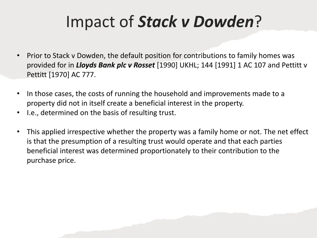 impact of stack v dowden