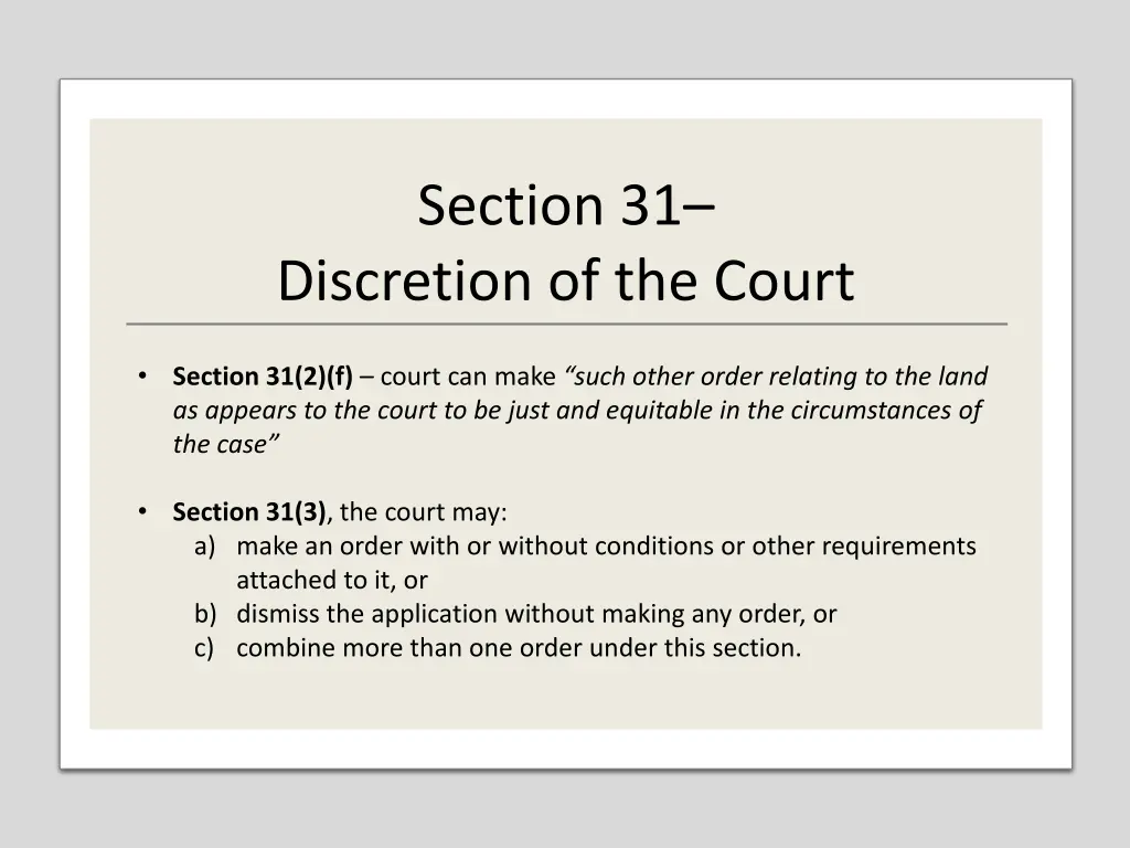 section 31 discretion of the court