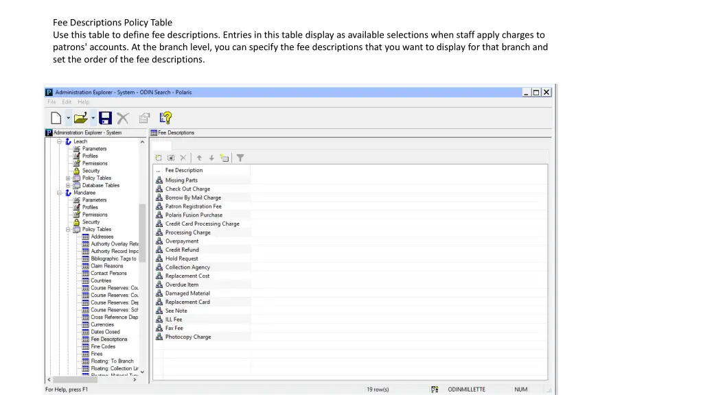 fee descriptions policy table use this table