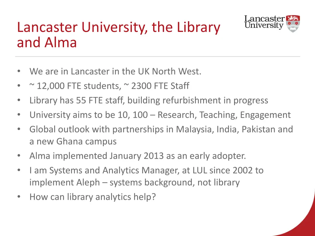 lancaster university the library and alma