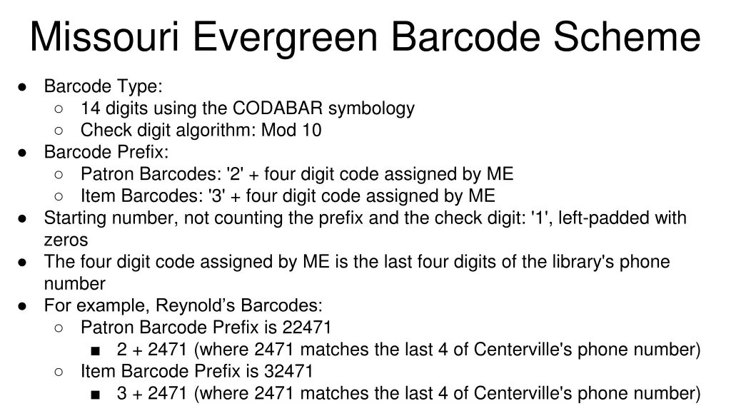 missouri evergreen barcode scheme