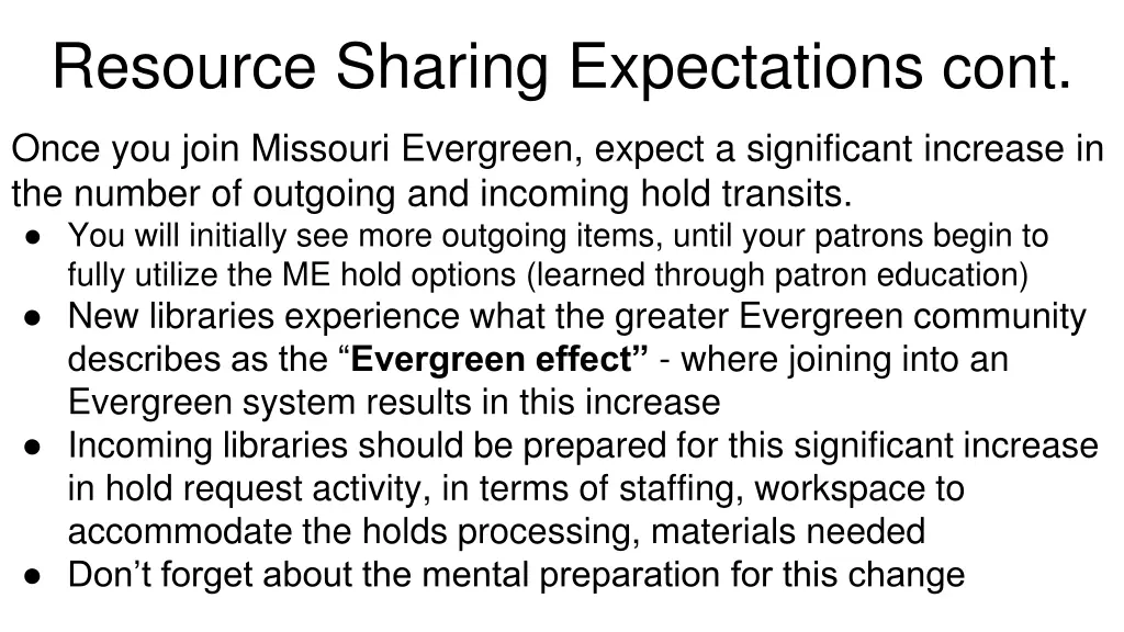 resource sharing expectations cont