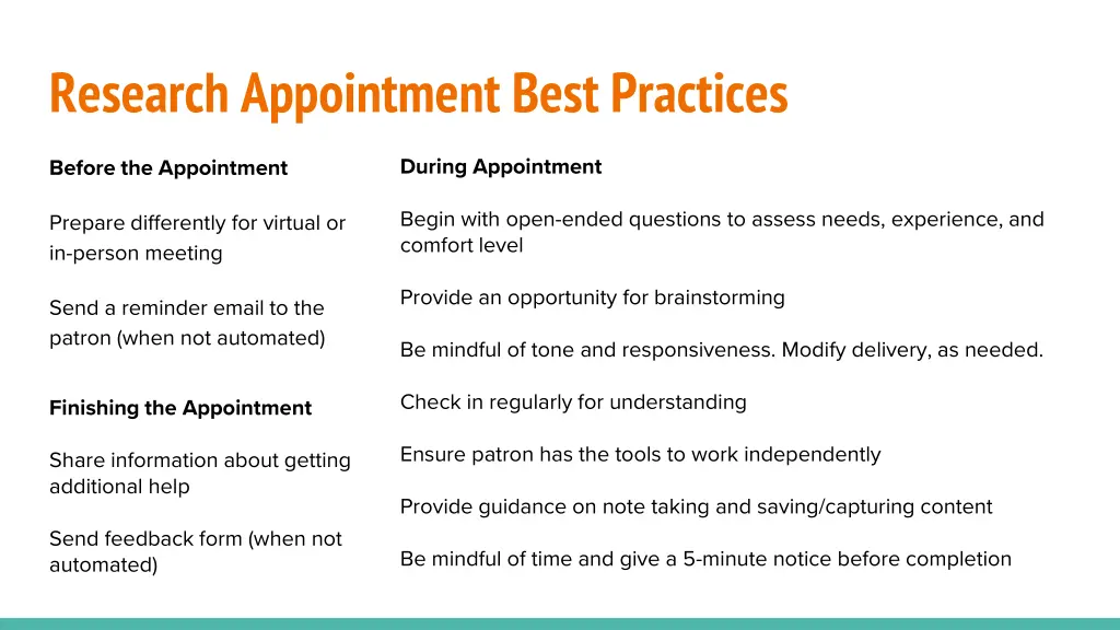 research appointment best practices